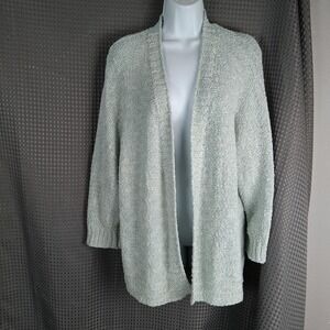 Pure Jill Sweater Womens Medium Light Green Open Front Cardigan Textured‎ Knit